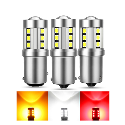 ไฟไฟสัญลักษณ์การหันรถไฟฟ้า LED สีขาวทั่วไป1156 1157 3030 15SMD ไฟหลอด LED สีขาวเหลือง Canbus ทะเบียนทะเบียนภายใน LED