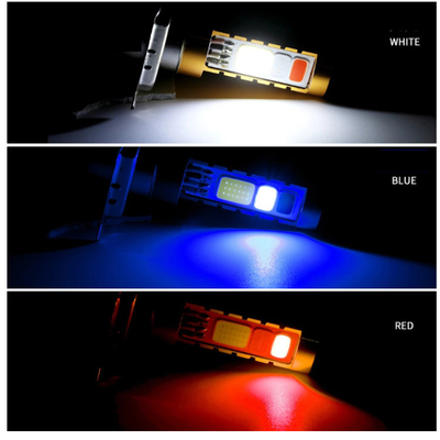 3 สี COB LED ไฟหน้า H4 H6 80W P15D BA20D สีขาว สีน้ำเงิน สีแดง