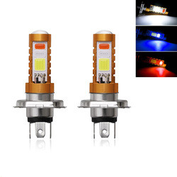 3 สี COB LED ไฟหน้า H4 H6 80W P15D BA20D สีขาว สีน้ำเงิน สีแดง