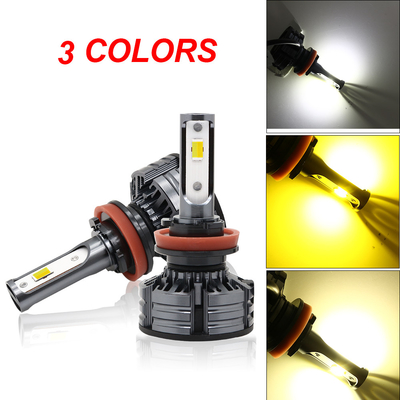 หลอดไฟหน้า LED สว่างที่สุด 3 สีสากล H1 H3 H4 H7 H11 9005 9006