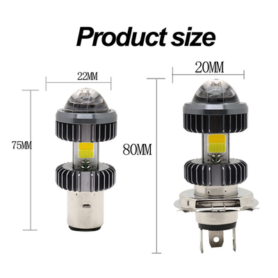 หลอดไฟหน้า LED สำหรับรถจักรยานยนต์ เครื่องฉาย H4 BA20D Dual Color 20W Mini Fog Driving Lights Bulbs