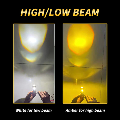 หลอดไฟหน้า LED สำหรับรถจักรยานยนต์ เครื่องฉาย H4 BA20D Dual Color 20W Mini Fog Driving Lights Bulbs