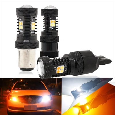 สีคู่สีขาวสีเหลือง 12V Switchback LED เบรคไฟเลี้ยว 1157 3157 7443 3030 16SMD