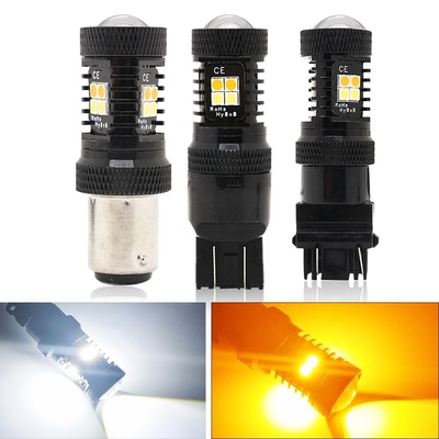 สีคู่สีขาวสีเหลือง 12V Switchback LED เบรคไฟเลี้ยว 1157 3157 7443 3030 16SMD