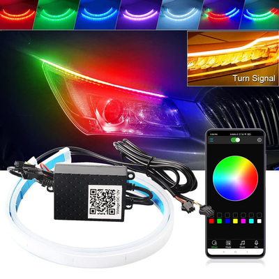 APP Control DRL ไฟวิ่งกลางวัน LED Universal Neon Waterproof Switchback RGB