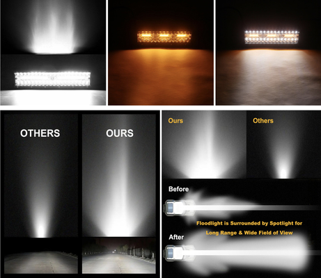 9 นิ้ว 180W ดับเบิลแถว LED แสงบาร์ สีขาว / แอมเบอร์ สําหรับรถนอกถนน