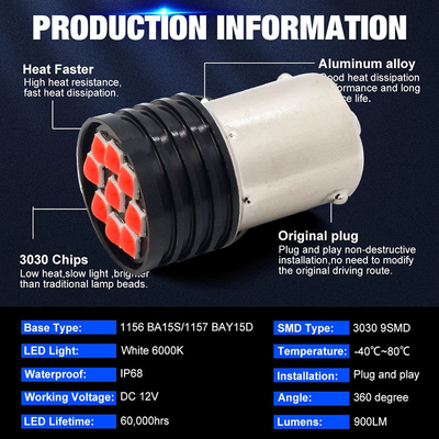 1157 BAY15D LED P21/5W 1156 BA15S P21W หลอด LED 9 SMD 3030 R5W R10W รถยนต์กลับแสงไฟเบรคเท้า