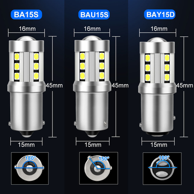 ไฟไฟสัญลักษณ์การหันรถไฟฟ้า LED สีขาวทั่วไป1156 1157 3030 15SMD ไฟหลอด LED สีขาวเหลือง Canbus ทะเบียนทะเบียนภายใน LED