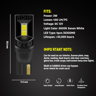 โคมไฟ LED 360 องศา T10 194 168 147 W5W 3030 โคมไฟ LED ภายในรถยนต์