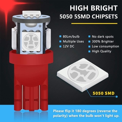 194 หลอดไฟ LED สำหรับรถยนต์ 6500K Wedge T10 SMD 5050 Chips
