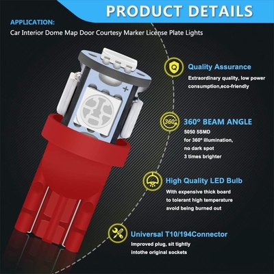 194 หลอดไฟ LED สำหรับรถยนต์ 6500K Wedge T10 SMD 5050 Chips