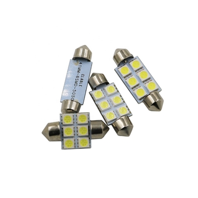 Festoon C5W 5050 6SMD ไฟ LED ภายในรถโคมไฟหลอดไฟโดมสีฟ้าสีขาว DC 12V 31 มม. 36 มม. 39 มม. 41 มม.