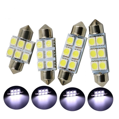 Festoon C5W 5050 6SMD ไฟ LED ภายในรถโคมไฟหลอดไฟโดมสีฟ้าสีขาว DC 12V 31 มม. 36 มม. 39 มม. 41 มม.