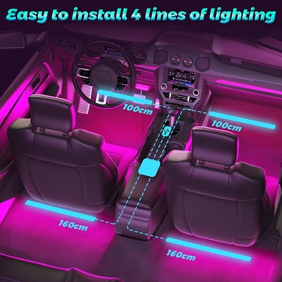 4 ชิ้น 48 Led Strip รถ บรรยากาศภายในไฟ IP65 พร้อมพอร์ต USB APP Control