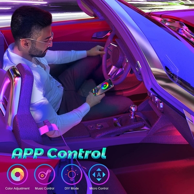 4 ชิ้น 48 Led Strip รถ บรรยากาศภายในไฟ IP65 พร้อมพอร์ต USB APP Control